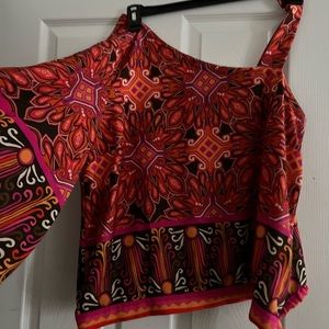 Chico’s multicolored one shoulder blouse